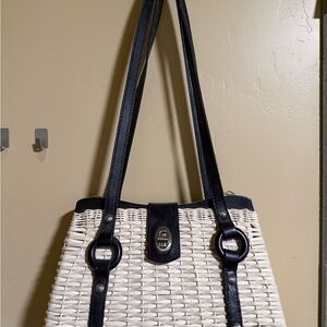 Patricia Nash Black and Cream Woven Shoulder Bag